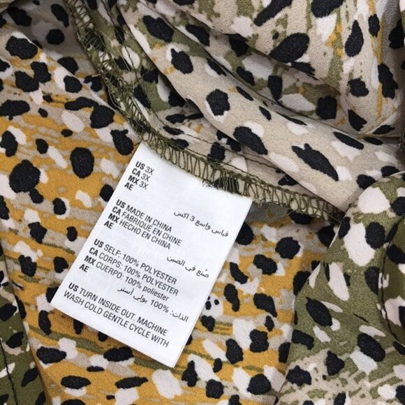 Bar III Trendy Olive Green Multi Tie-Neck Blouse - Picture 4 of 4